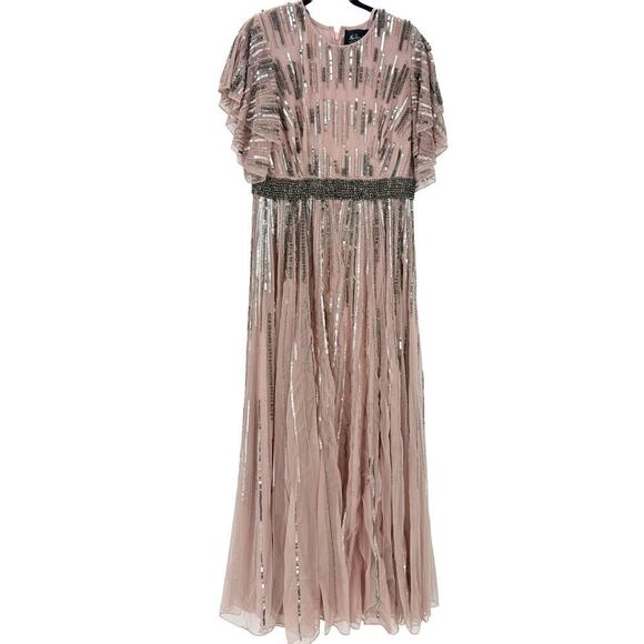 Mac Duggal Sequin Flutter Sleeve Maxi Gown Vintage Rose Size 12 NWT - Picture 8 of 11